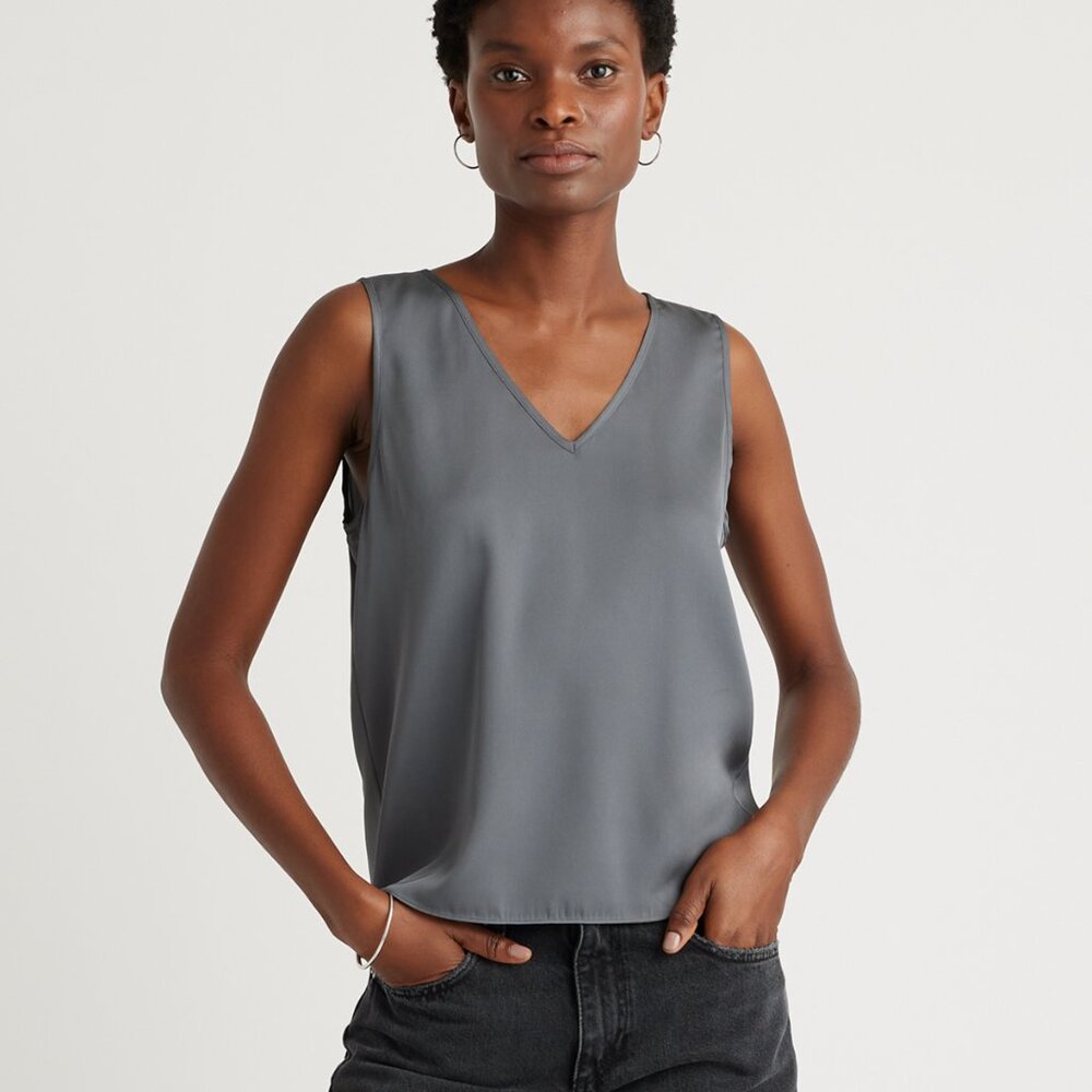 Quince Washable Stretch Silk Tank Gray (Lava Smoke) Size Small